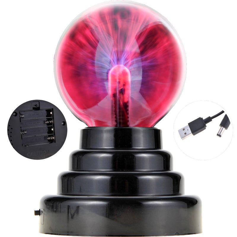 PowerTRC Plasma Ball, 3 inch Plasma Night Lamp, USB or Battery Powered Touch Responding Globe, Party Props, Bedroom Decoration for Kids - Image 1